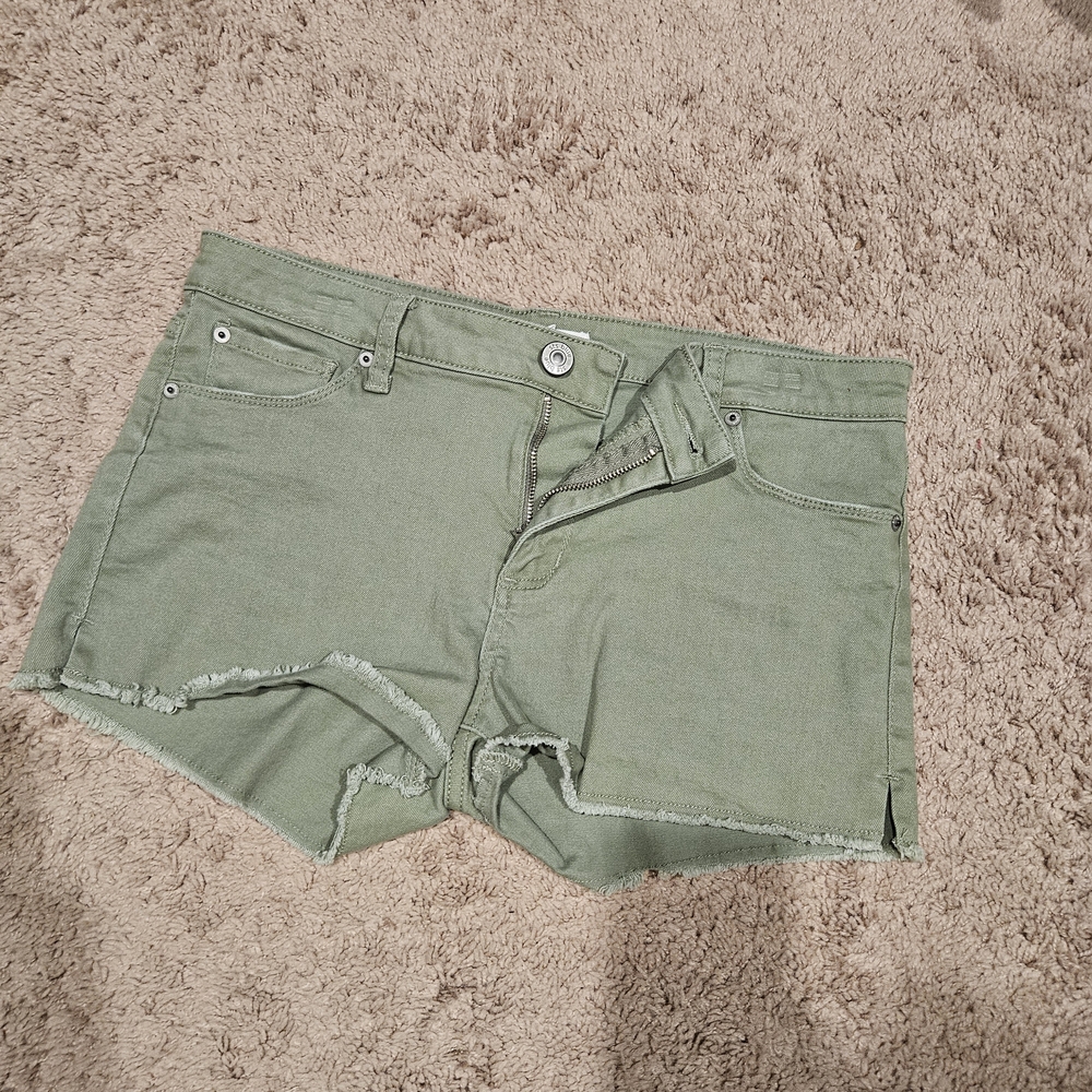 STS Blue Olive Green Distressed Denim Shorts